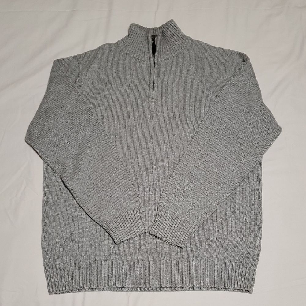 L.L. Bean 1/4 Zip 100% Cotton Sweater, Gray, Size L